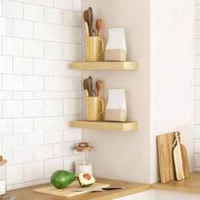 Floating Shelves Wall, Wall Mounted Shelf Set Of 2, 15. Hanging Shelf With Brackets, Wall In Bathroom, Bedroom, Toilet, Kitchen, Living Room, Office, Rustic Brown BF40BJ01 - Natural + 15.7 Inches - View 7