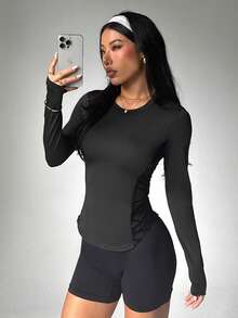 Women's Fashionable Sporty Casual Long-Sleeve T-Shirt With Mesh Panels For Yoga, Street, Running & Outdoor Workouts