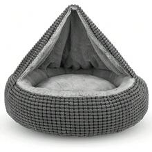 Small Dog Bed With Attached Blanket, Cozy Donut Cuddler Anti-Anxiety Hooded Pet Beds Calming Cave Bed. Orthopedic Round Puppy Beds For Dogs Or Cats Washable, Anti-Slip Bottom, 23inch - 灰色 - 查看 8