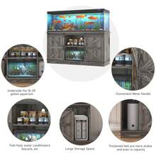 Farmhouse 75-120 Gallon Fish Tank Stand With Power Outlet, Aquarium Stand W/Cabinet&Sliding Barn Door, Heavy Duty Reptile Tank Stand For Fish/Turtle/Reptile Terrarium, 1000LB Capacity - 查看 6