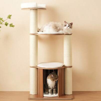 XXL Cat Tree With Trunk 135cm - Stable Climbing Tree, 3-Level Platform, 1 Cat House, 12cm Thick Trunk, Removable Cushion And Rock, Waterproof And Weatherproof