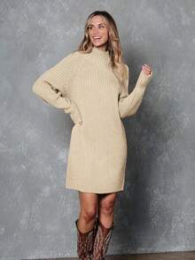 2026 Women's Casual Knit Dress Sweater Dresses For Women  Fall Fashion Mock Neck Long Lantern Sleeve Oversized Outfits Knit Tops Clothes ​ , Bodycon Long Sleeve ​ For Sports Outdoor Wear, Loose Fit Long Sleeve Comfy Daily Outfits For Women - 白色 - 查看 8
