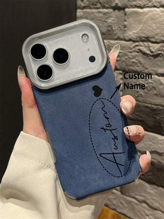 Customized Personalized Letter Engraved Name Autumn/Winter Textured Faux Leather Phone Case, Suitable For IPhone 17/16/15/14/13/12/11 Pro Max/14/15/16 Plus, Shock-Proof Protective Cover