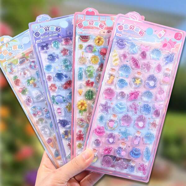 Cartoon Japanese-Style Exquisite 3D Embossed Gem Diamond Crystal Stickers, Suitable For Phone Cases, Laptops, Stationery Decoration, Diaries, Essential Books, Fantasy Shapes, Random Color And Style Delivery