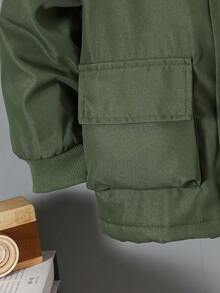 青少年男童休闲时尚连帽抓绒外套，秋冬季 - 軍綠色 - 查看 6