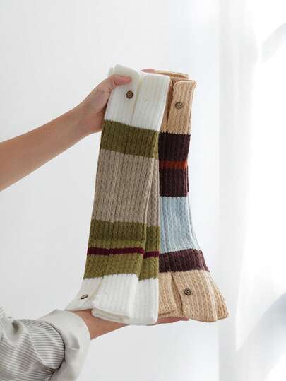 1 Pair Retro Color Block Leg Warmers, Y2K Style Leg Warmers, Knitted Thigh High Leg Warmers For Girls, Autumn/Winter