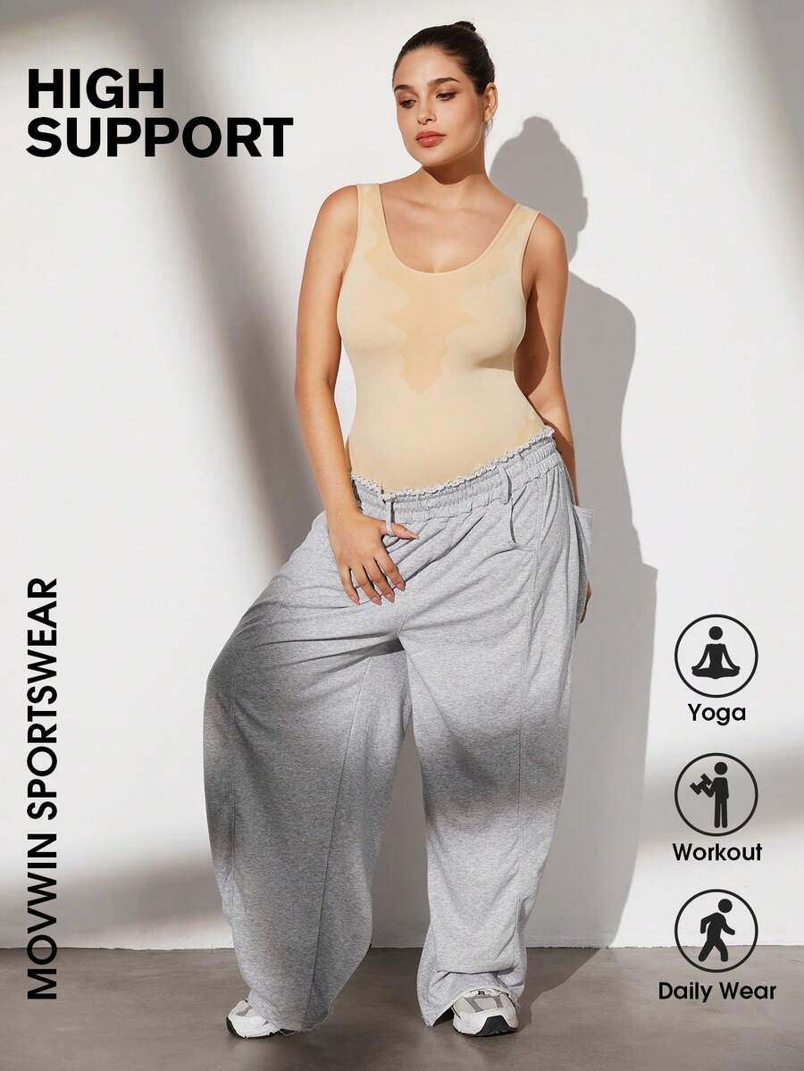 Plus Size Curve Woman Activewear Yoga Clothes Seamless Gym Sports High Support Moisture Wicking Workouts Breathable Outdoor Plus Size Curve Summer - Apricot - View 1