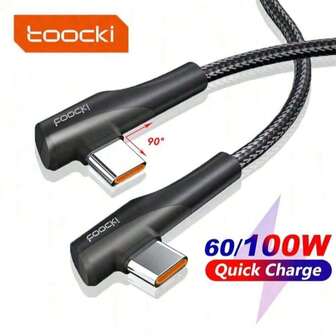 Toocki 90 度 USB-C 转 USB-C 数据线，双弯头 60W/100W (5A)，适用于 MacBook 游戏数据线 - 黑色