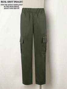 1件青少年/青年休闲直筒口袋裤，时尚街头风户外百搭 - 軍綠色 - 查看 6