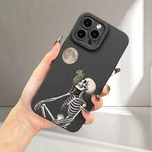 1个磨砂天使眼手机壳，月亮猫和骷髅图案设计，适用于苹果17、16、15、14、13、12、11、Plus、Pro Max系列，个性化INS风格保护套，简约TPU防摔时尚保护壳，高颜值设计，生日礼物，节日礼物