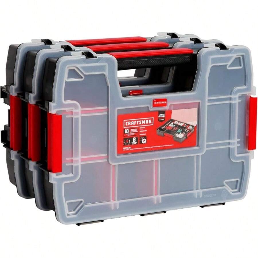 Tool Organizer/TrayCRAFTSMAN Organizador de almacenamiento organizador de piezas pequeñas paquetes de 3 con 10 compartimentos tapa incluye cierre  CMST60964MTool Organizer/Tray - NegroRojo - Ver 1