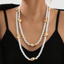 1pc Vintage Elegant Multi-Layer Faux Pearl Irregular Bead Necklace, Suitable For Formal Occasions - Multicolor - View 6