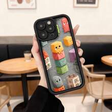 Cubos de colores con caras divertidas funda para telefono negro diseño de bloques animados para uso diario en cafeterías y oficinas Aplicable a los teléfonos de la serie Apple y Galaxy - Burdeos - Ver 1