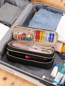 [US-Based Shipping]Large Hair Styling Tool Travel Bag - 2-In-1 Hair Tool Organizer, Portable Shark Hair Dryer Case, Portable Double-Layer Travel Bag Travel Portable Case Suitable For One-Step Hair Dryer Brush/Volumizer/Styler/Heat Tools, Double-Layer Storage Organizer Bag For Stylers Suitable For Hair Dryer Brushes, Flat Irons, Straighteners, Curling Irons, Hair Bags, Cosmetic Bags, Travel Essentials Cosmetic Bag Black (Bag Only)Double Layer Travel Case Compatible With One Step Blow Hair Dryer Brush Volumizer Original 1.0, Plus 2.0 And Styler, Teal Back To School Supplies - 彩色 - 查看 3