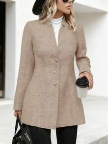 Women's Winter Clothing Of Women's Winter Clothing Women's Winter Fashion Women's Winter Promotion Of Women's Winter Clothing  Herringbone Pattern Design  Single-Button Front Closure  Versatile Color Options  Tailored Fit Suitable For Multiple Occasions - 卡其色 - 查看 2