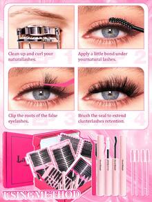 1824 piezas Kit de extensión de pestañas tipo D-Curl esponjosas, Set de extensión de pestañas DIY, pestañas individuales de 9-16mm 40D 60D 80D 100D, incluye pegamento para pestañas, sellador, pinzas, cepillo, apto para uso personal (9-16mm, Set) - Negro - Ver 9