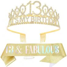 13th Birthday Decorations For FFgirls, 13 Birthday Fgirl Decorations Set- It's My Birthday Crown And Sash With 13 & Fabulous, Happy 13th Birthday Tiara Decorations Gifts For FFgirls, Gold{Inchcolorinch:Inch13thinch} - 第十三 - 查看 1