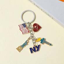 New York Souvenir Statue Of Liberty Metal Keychain National Flag Pendant School Car Bag Backpack Charm - Màu 1 - Xem 4