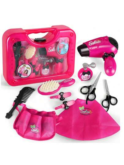 10pcs/11pcs Hairdressing Dress Up Tool Set Play House Stylist Barber Set Barber Toys, Including Hair Dryer, Scissors, Barber Clippers And Styling Accessories Brushes Combs, Hand-Held Storage Bag Set Camera Model Cell Phone Model Toys, Hairdresser Role-Playing, The Ideal Birthday Gift For Girls