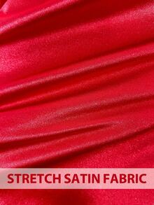 RNU Rotes Satin V-Ausschnitt Laternärmel Schleife Vorderseite Bodycon Kleid für Frauen, geeignet für Dates, Nachtclubs, Straßen, Valentinstag, Halloween, Geburtstag, Weihnachten, Partys, Silvester und andere Anlässe