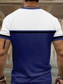 Men's Printed Short Sleeve Top And Pants Set, Spring/Autumn/Summer - Blue - View 2