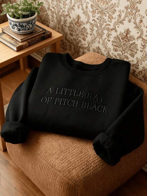 Sudadera de mujer LOVE JOYY/Estampado de letras negras/Bordado/Sudadera de Halloween/Sudadera de festival/Estilo de bordado/Sudadera casual y sencilla de moda/Parte superior casual y holgada de cuello redondo para mujer/Primavera, otoño e invierno