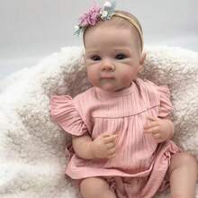 Reborn Baby Doll Ana, Silicone Body, Painted Hair, Mundo Kids - Rosa Pálido - Ver 6
