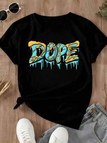 Women Short Sleeve T Shirt Dope Graffiti Print Streetwear Style Casual Outfit For Daily Wear And Urban Fashion - màu đen - Xem 2