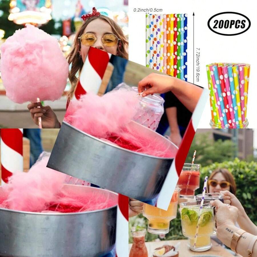200 piezas Conos de algodón de azúcar de 7.7 pulgadas, soporte de palitos de algodón de azúcar de colores aleatorios para fiestas, eventos y elaboración de dulces en múltiples colores - Multicolor - Ver 1