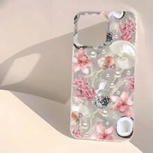 1 Pieza Funda de Teléfono Transparente IMD Suave Brillante y Lisa de Verano con Patrón de Flor Hermosa, Perla y Coco, Impermeable, Anti-Huella Dactilar y Anti-Arañazos para iPhone16/16Plus/16Pro/16ProMax/iPhone15/15Plus/15Pro/15ProMax/iPhone14/14Plus/14Pro/14ProMax/iPhone13/13Pro/13ProMax/iPhone12/12Pro/12ProMax/iPhone11/11ProMax/11Pro - Colores mixtos - Ver 5