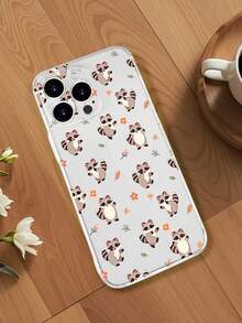 1PC Funda transparente de TPU con esquinas reforzadas diseño de mapaches lindos con hojas y flores estilo minimalista ideal para amantes de los animales, uso diario y regalos festivos ligera y ultraclara resistente al amarilleo duradera funda transparente, anticaídas, alta transparencia, compatible con Apple16/15/14/13/12/11/Pro/ProMax, compatible con Galaxy A34/A35/A54/A55, Galaxy S20/S21/S22/S23/S24 Ultra/Plus, compatible con Moto/Galaxy/Redmi/Honor/OPPO, agarre cómodo regalo festivo para amigos, novia, novio, familia - transparente - Ver 5
