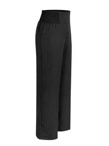 2025 New European & American Style Women's Spring/Summer Fashion Solid Color Elastic Waist Wide Leg Pants, Loose Comfortable Versatile Casual Trousers For Daily Wear - Black - View 7