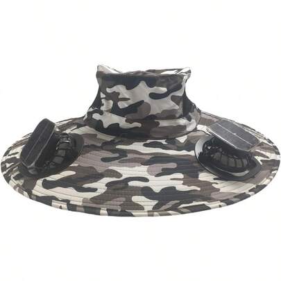 Sun Hat With 2 Solar Fans Men's And Women's Summer UV Resistant Wide Edge Fishing Hat Beach Outdoor Fisherman Hat USB Charging Steel Ring Reinforcement Without Collapse