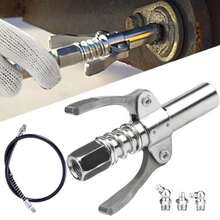 Grease Gun Coupler Double Handle High Pressure Quick Release Lock Nozzles W/Hose - Silver - View 10