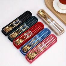 A Set Of Stainless Steel Portable Tableware - Reusable Utensil Set, Stainless Steel Portable Tableware Set With Storage Case - Includes Fork, Spoon And Knife - Ideal For Travel And Camping