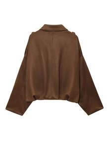 Áo khoác nữ dáng rộng tay dài, đơn hàng khuy, chất liệu da lộn giả thông thường, màu nâu quân đội, túi cài nút kim loại, thích hợp cho mùa xuân và mùa thu - màu nâu - Xem 11