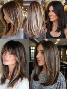 4pcs 14Inch Hair Extensions Synthetic Clip-In Hair Extension Short Straight Soft Invisible Brown Blonde Hairpiece For Women Straight Natural Soft Synthetic Hairpiece For Women - Black - Multicolor - View 8