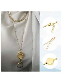 Lanyards For Id Badges Stainless Steel Badge Lanyard With 2 Pcs Waterproof Badge Holder Retractable Badge Lanyards Teacher Lanyard For Cruise Ship Key Cards Id Badges (Gold) G1FU - 金色 - 查看 2