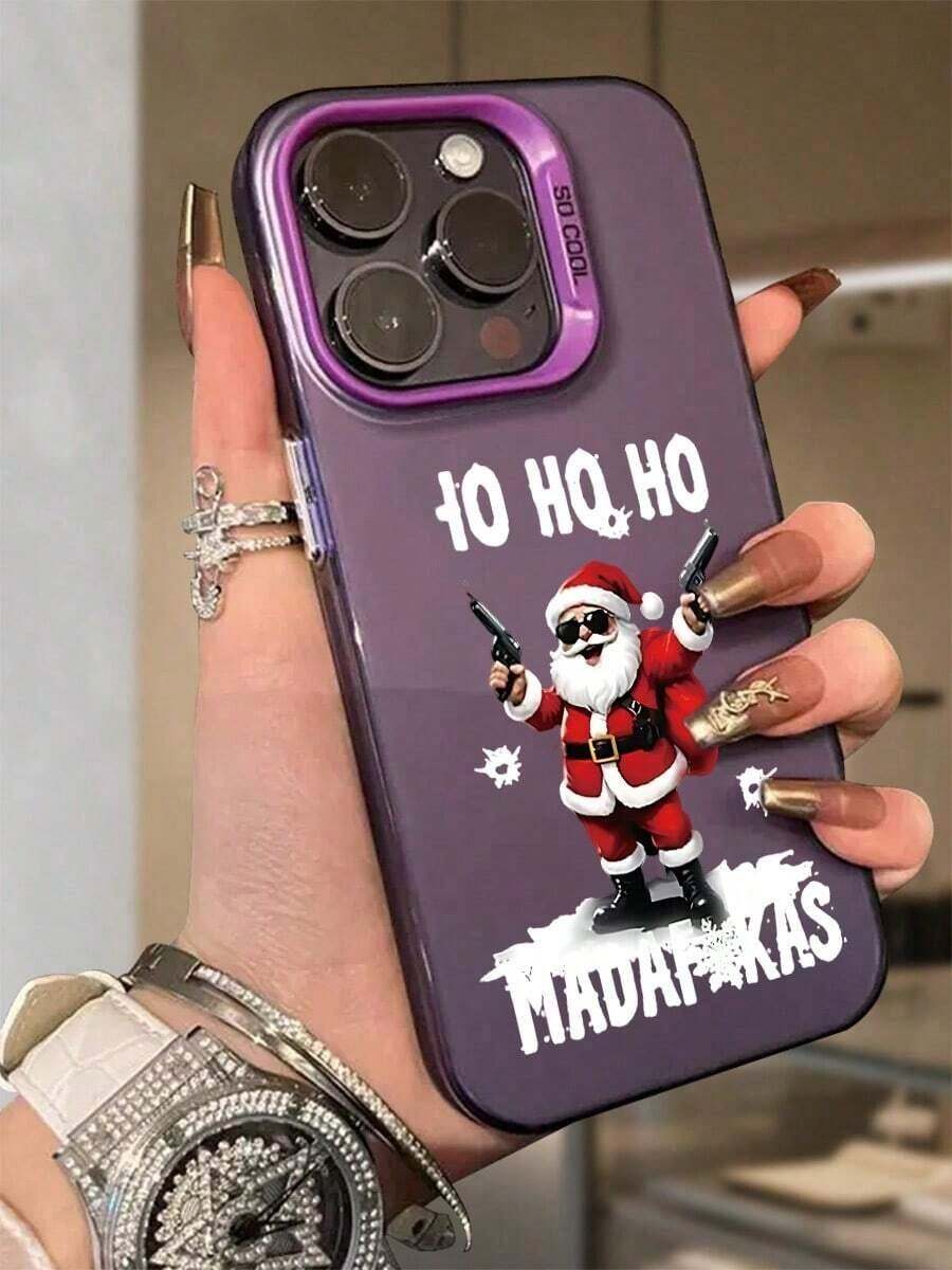 Funda navideña para phone 17 Pro Max con estampado de Papá Noel. Compatible con las series 17, 16, 15, 14, 13, 12 y 11. Diseño divertido y protector para adolescentes y mujeres. Parte trasera de TPU suave con motivos navideños. - Morado - Ver 1