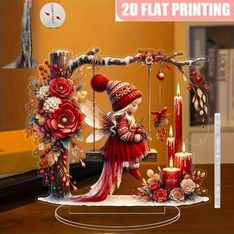 2D Flat, All-Season 2D Flat Christmas Fairy Acrylic Desktop Decor, Elegant Home And Office Centerpiece, Multi-Functional Rustic Style Decoration, Includes Desktop Stand For Seasonal Display, 2D Flat