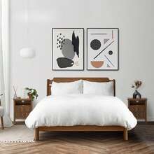 SUN YEE Bedside Table Nightstand 2 Drawer With Shelf Storage Cabinet Walnut