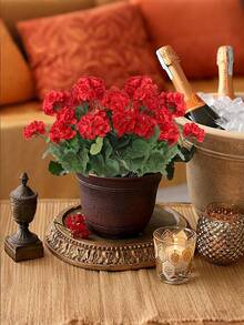 1pc Artificial Geraniums For Outdoor Decoration. Silk Geranium Flowers That Are Resistant To UV Rays And Have A Realistic Appearance. They Are Artificial Plants Suitable For Use In Outdoor Flower Pots, Front Gardens, Terraces, Balconies, Courtyards, And Porches. They Are Suitable For Home And Garden Decoration Throughout The Four Seasons. Red And White. - Multicolor - View 12