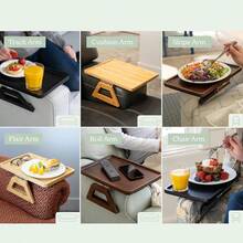 Wooden Sofa Arm Rest Tray Clip-On Serving Table Snack Holder Armrest Organiser - Black - View 3