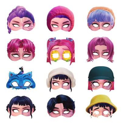 1set/12pcs Anime Character Cartoon Series Masks, Cute Fashion Style Party Decoration Matching, Suitable For Daily Wear, Party Travel, Exquisite Gifts Between Friends And Classmates, Various Festivals, School Celebrations, Family Gatherings