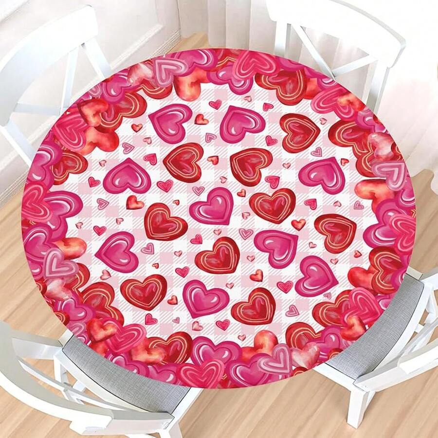 Water-Resistant Round Tablecloth With Elastic Edge For 40-44" Tables - 愛心大號 - 查看 1