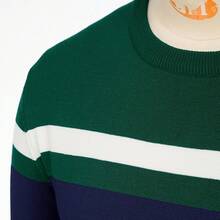 Jersey de cuello redondo a rayas para hombres, suéter de punto fino con contraste - Verde - Ver 6