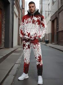 Men's "I'm Fine" Letter Print Hoodie And Pants Set, Autumn/Winter - Multicolor - View 1