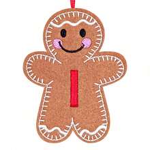 1 pieza Adorno bordado con la inicial en forma de hombre de jengibre - Decoración inicial para el árbol, regalo familiar - Decoración clásica para el árbol de Navidad y la chimenea, adorno navideño para fiestas familiares