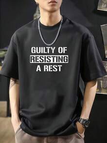Camiseta informal de moda con eslogan divertido Culpable de resistirse al descanso. Camiseta de manga corta de algodón de 220 g, impresión por una cara - Negro - Ver 7