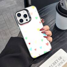 Colorful Silver Apple Phone CasePastel Hearts On White BackgroundCompatible With  11 To  17 Models The Cases Lens Protection Function Ensures The Camera Remains Undamaged During Shooting  Guaranteeing Image Quality - Black - View 2